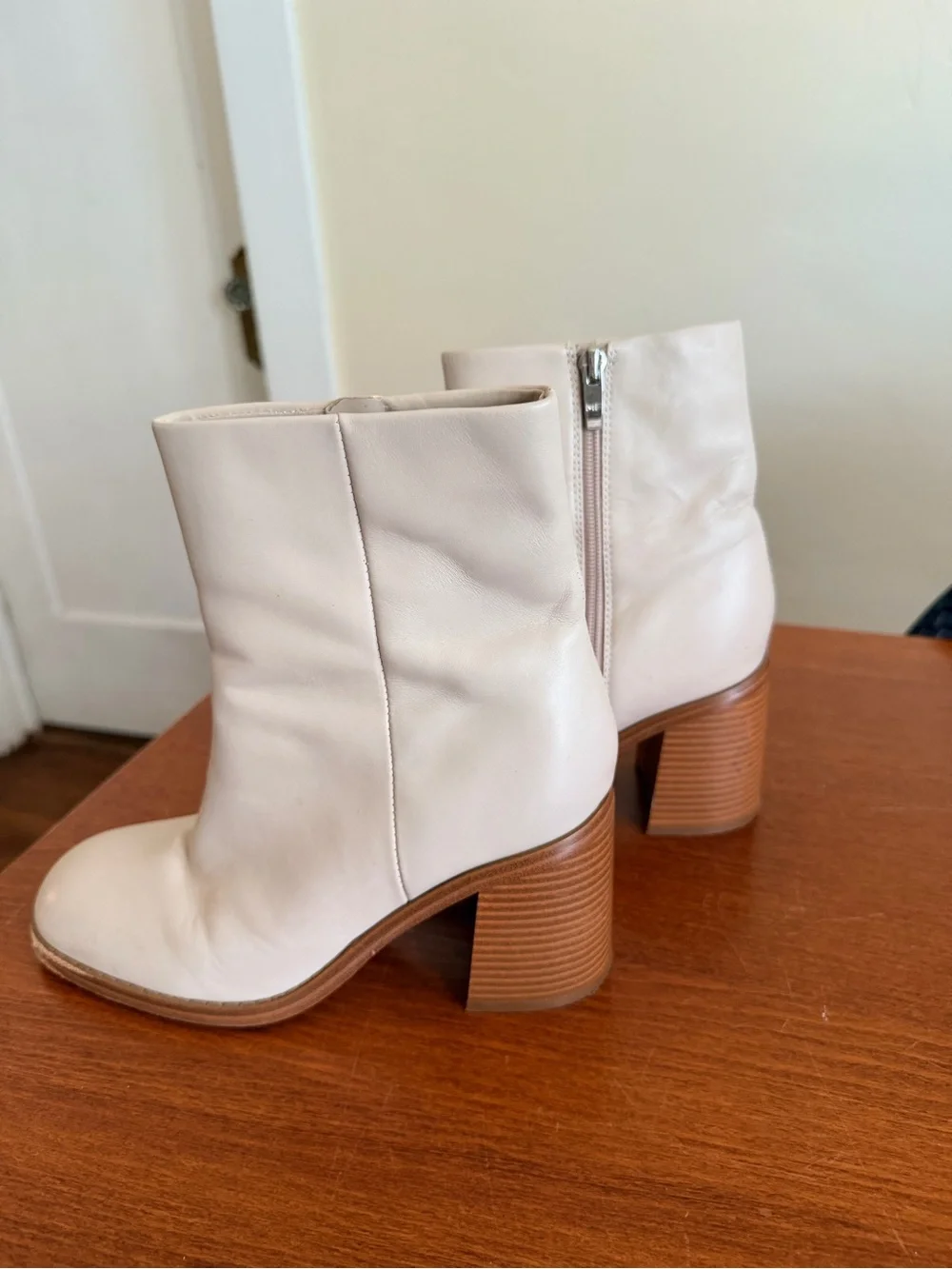 Marc Fisher Cream Leather Ankle Booties with Side Zip